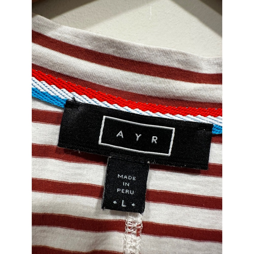 AYR Red White Striped Pima Cotton Sleeveless Muscle Tee Shirt Women L - Picture 2 of 5